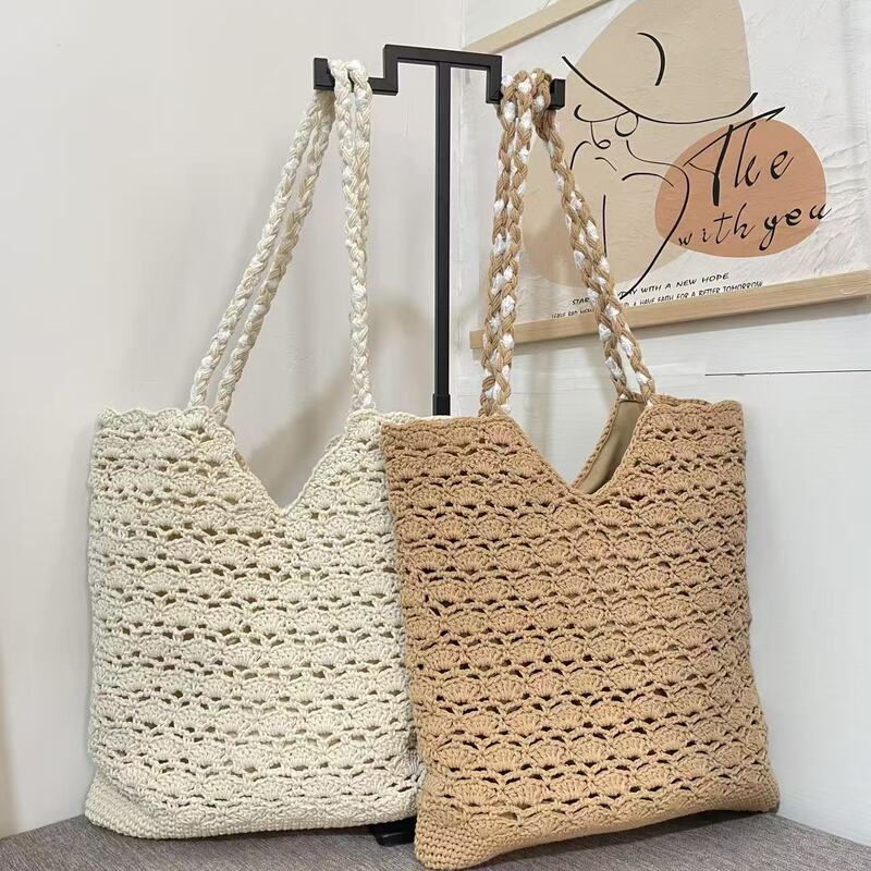New Large-Capacity Crochet Tote Bag, Hand-Woven Shoulder Underarm Bag, High-End Niche Lace Commuter Bag for Women