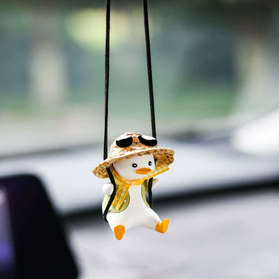 Car Rearview Mirror duck pendant | Car hanging - sunglasses-green-vest-straw-hat-duck-pendant