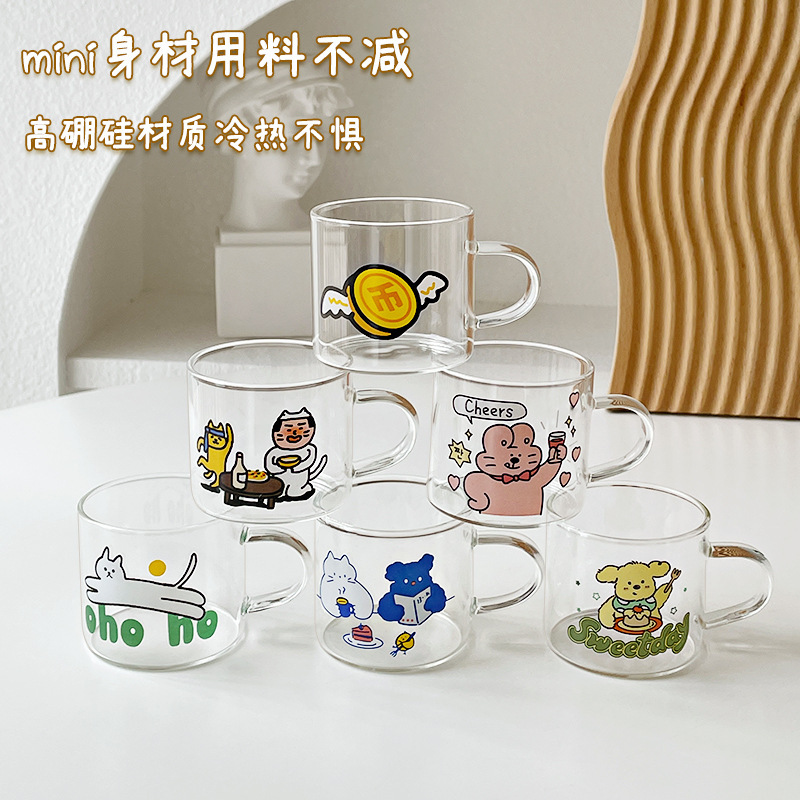 ins风小酒杯耐高温防爆玻璃杯小茶杯卡通白酒烧酒杯子迷你清酒杯|undefined