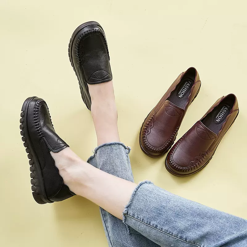 2023闰月春季新款中老年妈妈单鞋软底休闲小皮鞋牛筋底轻便奶奶鞋