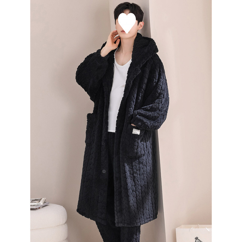 파자마 남성용 가운 가을과 겨울 겨울 산호 양털 두꺼워진 플러스 벨벳 플란넬 목욕 가운 가정복 봄과 가을 긴