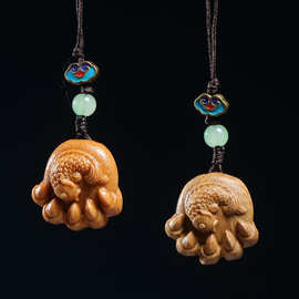 印尼小叶紫檀芭比檀香木雕刻鱼与熊掌兼得手机链DIY创意背包挂件