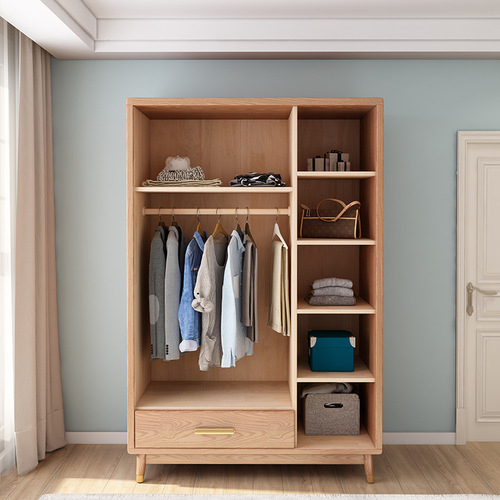 Solid Wood and Wicker Door Wardrobe, Nordic Solid Wood Wardrobe, Simple Wardrobe Cabinet, Bedroom Storage Unit, Combination Storage Cabinet, Suitable for Small Apartments
