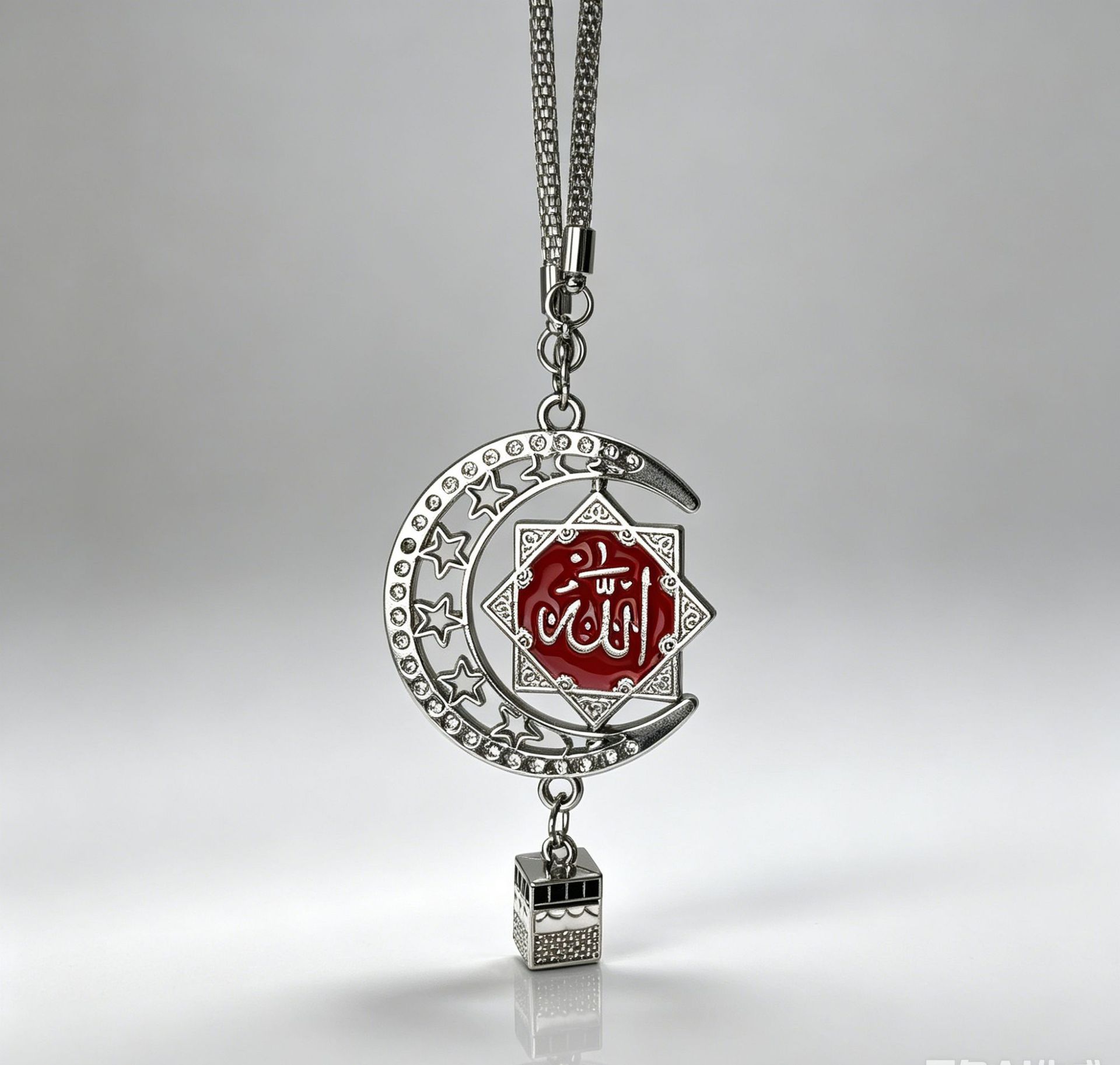 Popular cross-border direct-supply zinc alloy car pendant from the Middle East and Southeast Asia, double-sided diamond-embellished star-moon design, premium model