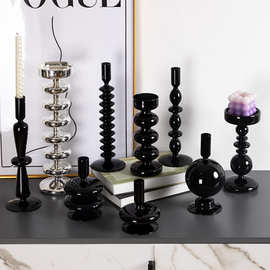 简约复古法式中古风玻璃蜡烛烛台桌面装饰摆件玻璃烛台