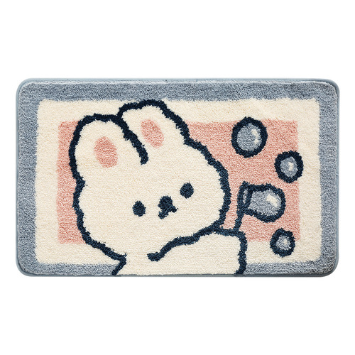 New cartoon bathroom flocking absorbent floor mat bathroom non-slip three-piece set PU leather carpet bedroom bedside mat