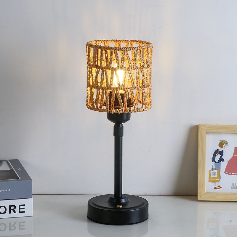 Cross-Border Rattan Woven Dimmable Table Lamp USB Charging Atmosphere Lamp for Bedroom, Outdoor, Bar Counter, Led Lamp for Desk and Dining Table