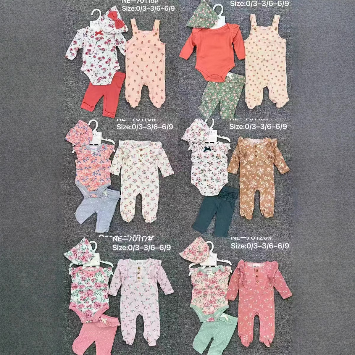 外贸批发印花女童套装+帽子4件套4pc