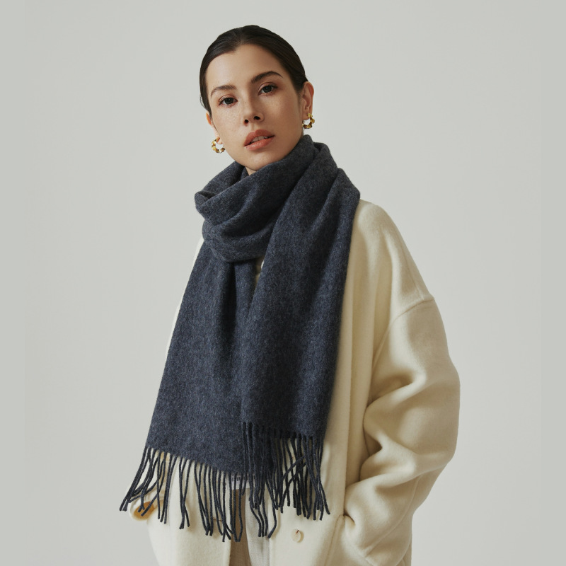 Pinzas cuidadosamente seleccionadas, bufanda 100% de lana, bufanda de ambiente coreana, color sólido, chal de mujer de alta calidad de otoño e invierno