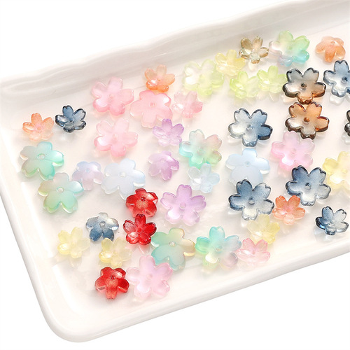 Glass 3D hole gradient cherry blossom bead DIY handmade bracelet necklace earring flower holder bead accessories