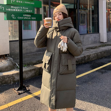 欧美风棉衣女2025新款冬季中长款口袋面包服棉袄加厚羽绒棉服外套