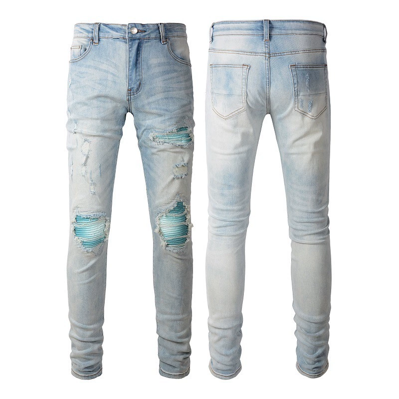 Джинсы (AMIRI) мужские slim с рваной отделкой, фасон зауженный
