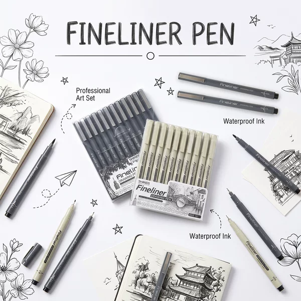 Fine-liner sketching and drawing pen, quick-drying waterproof needle-point pen for anime design and hand-drawn art