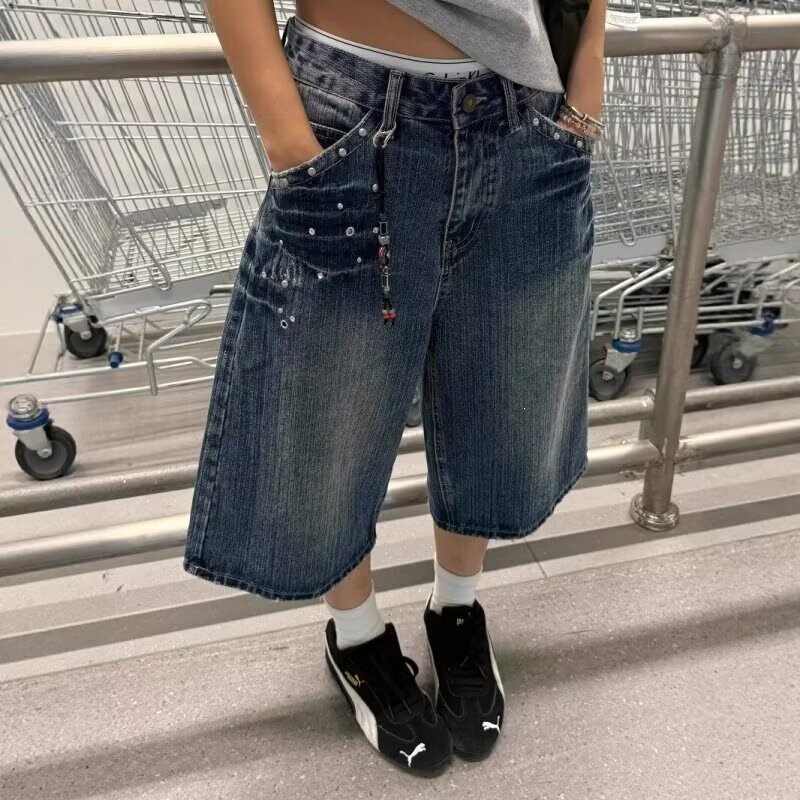 Loose Wide-Leg Cropped Jeans for Women, Summer 2026 New Style, Straight-Leg Slimming Shorts