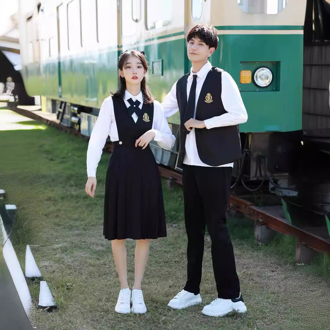 Korean School Uniform Class Uniform suit Early Senior high school Students British Academy Style Spring and Summer Graduation Season Women's Milk Care Skirt Performance