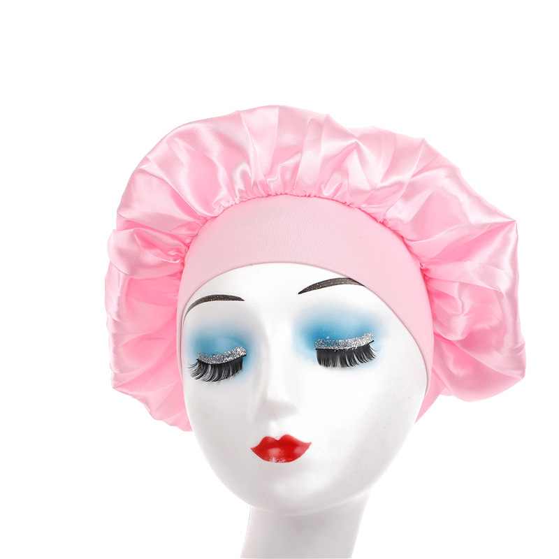 Amazon damas de borde ancho de alto elástico sombrero, sombrero de dormir, sombrero de baño, sombrero de quimioterapia, sombrero de seda, sombrero de cuidado del cabello transfronterizo