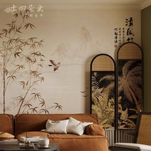 新中式花鸟竹子林无纺布墙纸电视背景墙客厅装饰壁画壁纸卧室墙布
