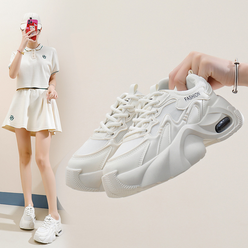 Ins coréen Net coupe basse papa chaussures femmes 2024 automne nouveau respirant étudiant sport hauteur augmenter loisirs YB2808_voghion.com