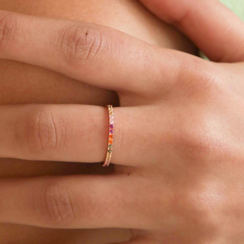 new color zircon ring bracelet 18k real gold plated copper ring wholesale