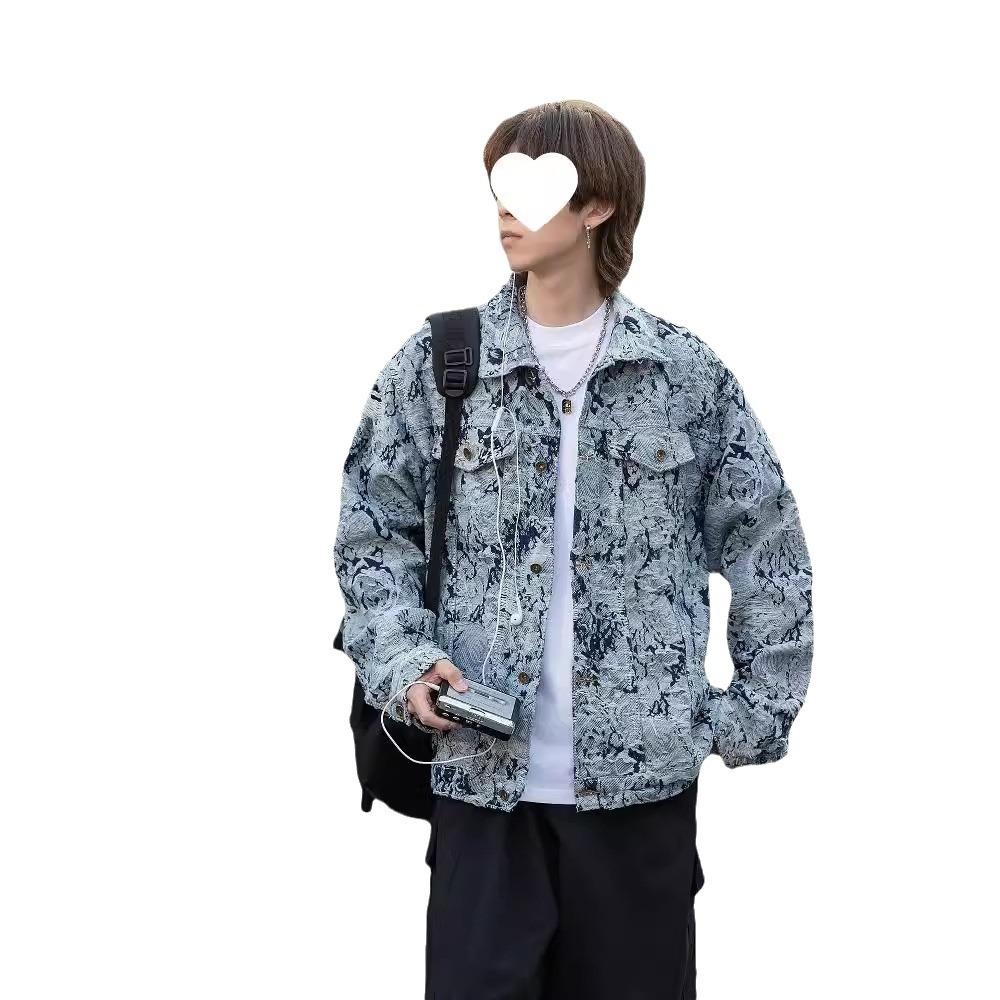 (2개) 데님 코트 남자의 봄 새로운 패션 패션 브랜드 옷깃 재킷 그물 인기있는 잘 생긴 캐주얼 탑