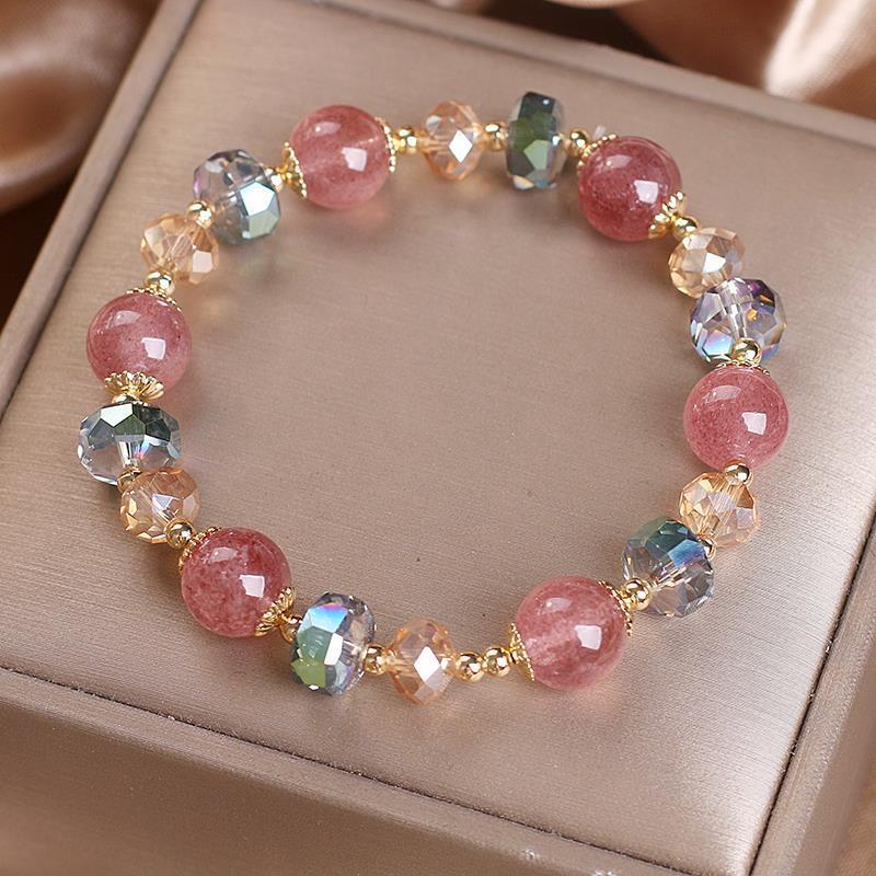 Pulsera de cristal Flor de melocotón fresa cristal cuentas pulsera mujer nombramiento cristal pulsera regalo para compañeros de clase novias AliExpress