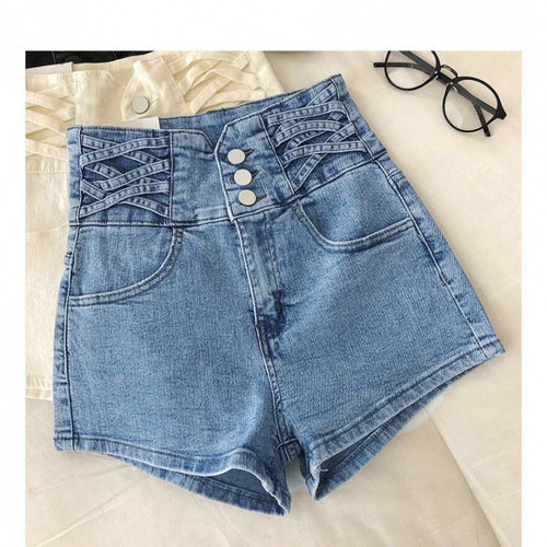 Women's High-Waisted Denim Shorts, Loose and Slimming, Single Button A-Line Wide Leg Shorts for Spring and Summer
