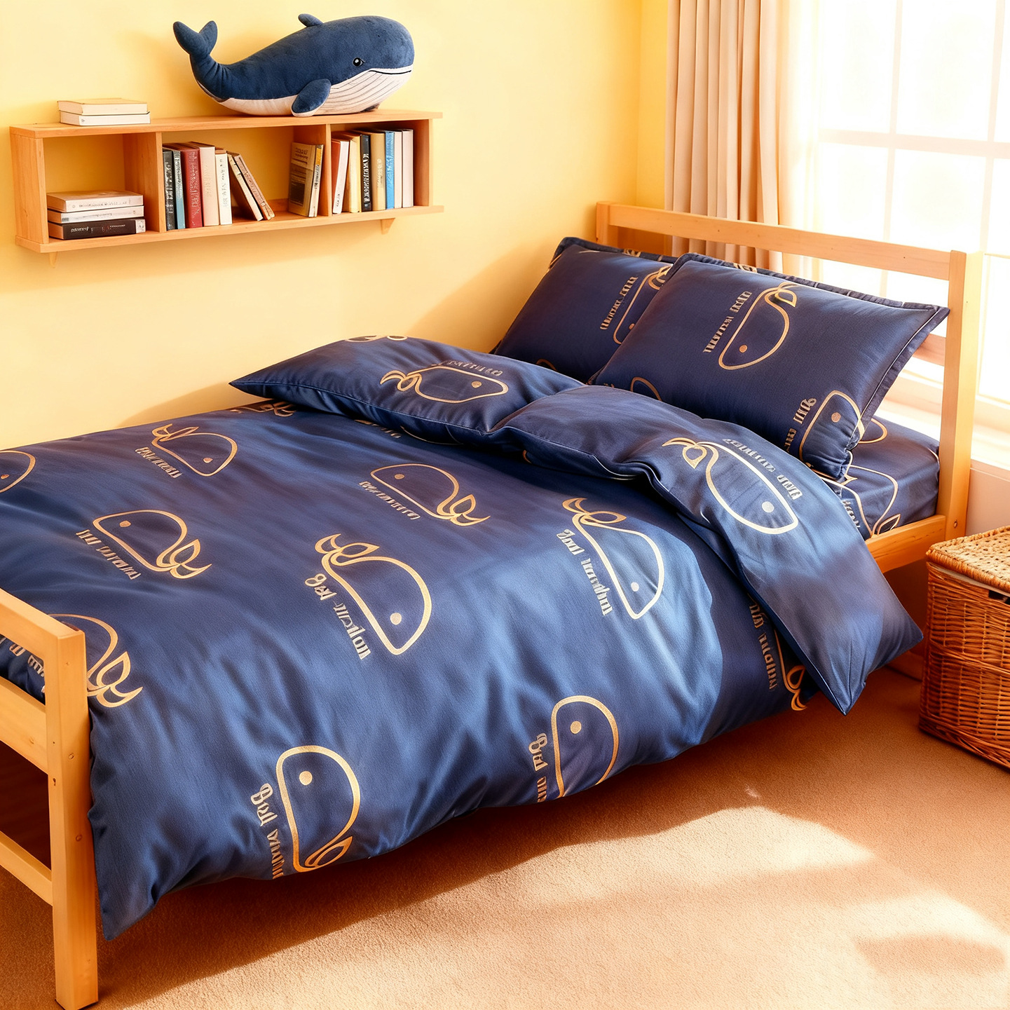 Juego de sábanas y funda nórdica de tres piezas, sábana ajustable de clase A, cama individual de dormitorio de algodón puro, ropa de cama escolar, ropa de cama para estudiantes