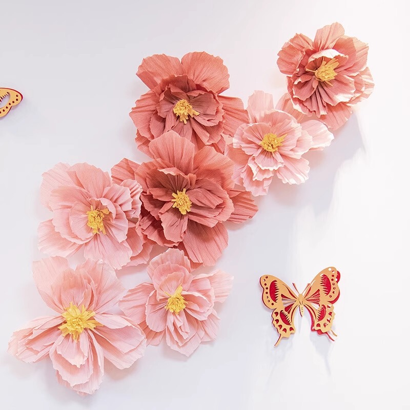 結婚式の部屋のプリーツフラワー立体クレープ紙の花の装飾誕生日パーティー結婚式の新しい家のベッドサイドの寝室の背景の壁のレイアウト|undefined