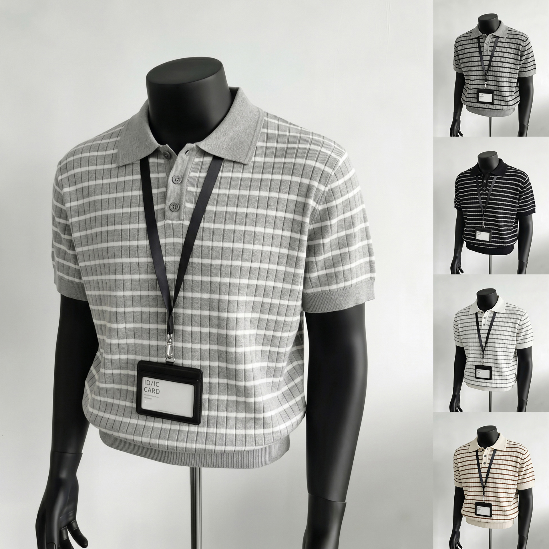 Camisas de polo camisetas de punto de manga corta camisetas a rayas de hombre texturas de alto nivel viejos ganancias de hielo seda verano fábrica transfronteriza al por mayor
