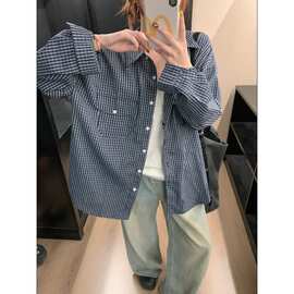 #实拍实价【60棉40涤】复古高支棉宽松显瘦长袖百搭格纹衬衫女春