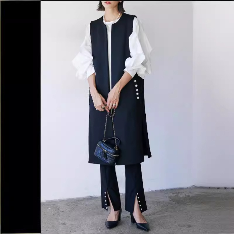 2026 Japanese-Style Women's High-End Pearl Vest, Fashionable Long Vest Jacket, Cardigan