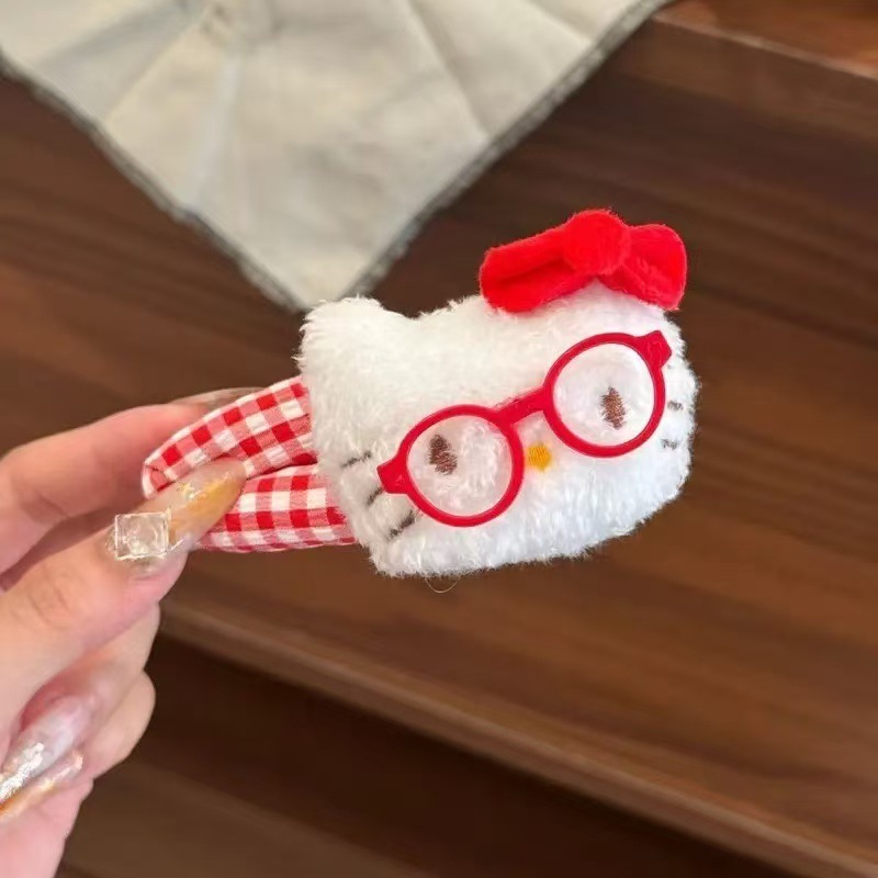 빨간색 안경 체크무늬 클립