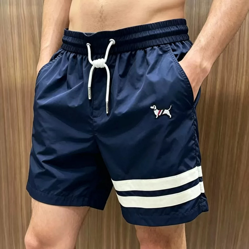 Embroidered Pattern Shorts, Dog and Sausage Designs, Men's Striped American-Style Five-Point Shorts, New Casual Men's Summer Shorts