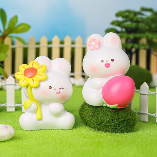 Cute Cartoon Bunny Figurine, Pastoral Small Rabbit, Adorable Plush Pet, Resin Bunny, Desktop Decor, Gift for Girls