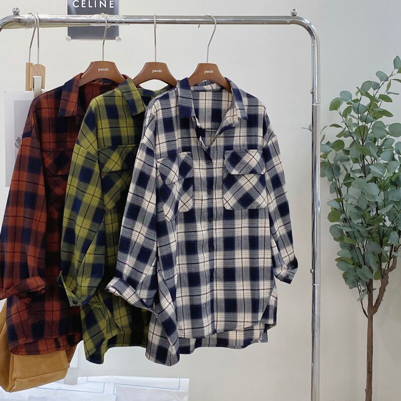 Spring and Autumn new maternity clothes Internet celebrity fashion lapel plaid long-sleeved shirt fashionable mom work commuter casual shirt