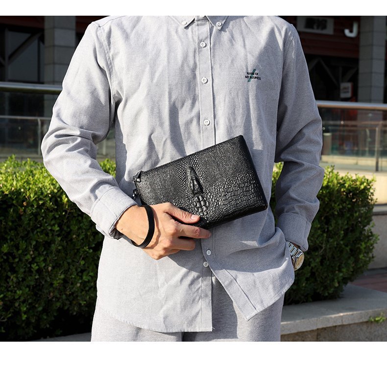 Men's Medium All Seasons Pu Leather Solid Color Business Square Zipper Clutch Bag display picture 3