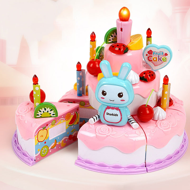 Birthday cake toy cutting DIY creative splicing light music children play house simulation fruit food Birthday cake toy cutting DIY creative splicing light music children play house simulation fruit food