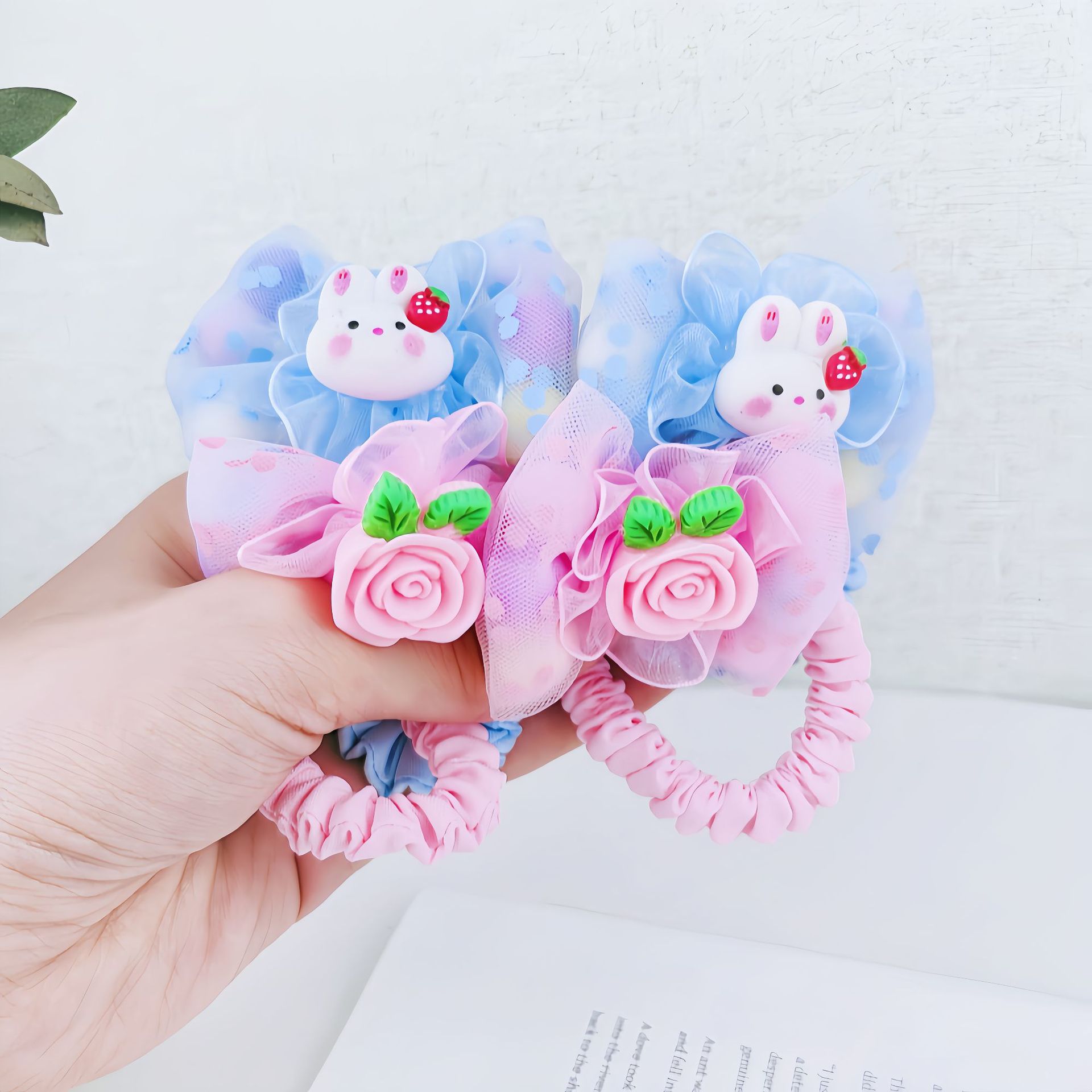 Flores de dibujos animados para niños anillo de cabello de la pequeña niña con cola de caballo elástico tocado dulce lindos cabello de la princesa joyería para el cabello