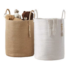 白色篮子带手柄婴儿洗衣篮玩具棉绳篮整理礼品零食浴室编织储物篮