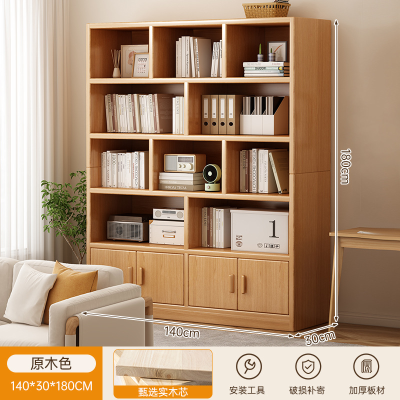 Estante de estantería Gabinete de pared completa de piso a techo Estantería para el hogar de color de madera maciza Gabinete de almacenamiento de sala de estar de una pieza contra la pared Gabinete de rejilla