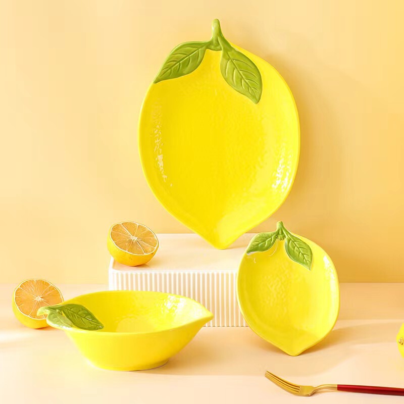 Export Fruit-Shaped Lemon Hand-Painted Ceramic Bowls and Plates, Cute Fruit Dishes for Home Use, Simple and Creative Design