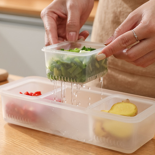 New onion, ginger and garlic box creative kitchen three-compartment with lid chopped green onion box drain box kitchen food storage box
