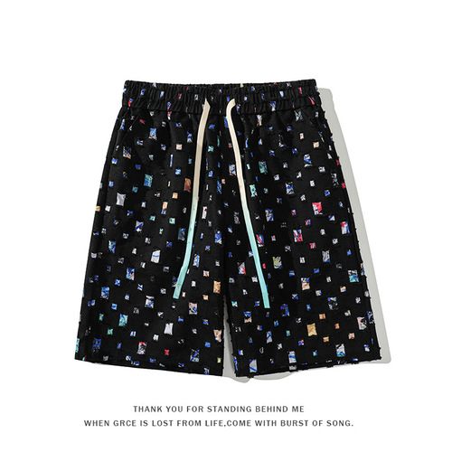 Men's Casual Shorts Trendy Personality Washed Ripped Print Shorts Men's Five-Pocket Shorts