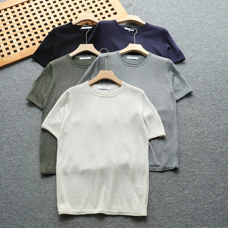 New Men's Tencel Linen Short-Sleeved T-Shirt, Summer Thin Breathable Round-Neck Knitwear, Available in Multiple Colors New Men's Tencel Linen Short-Sleeved T-Shirt, Summer Thin Breathable Round-Neck Knitwear, Available in Multiple Colors