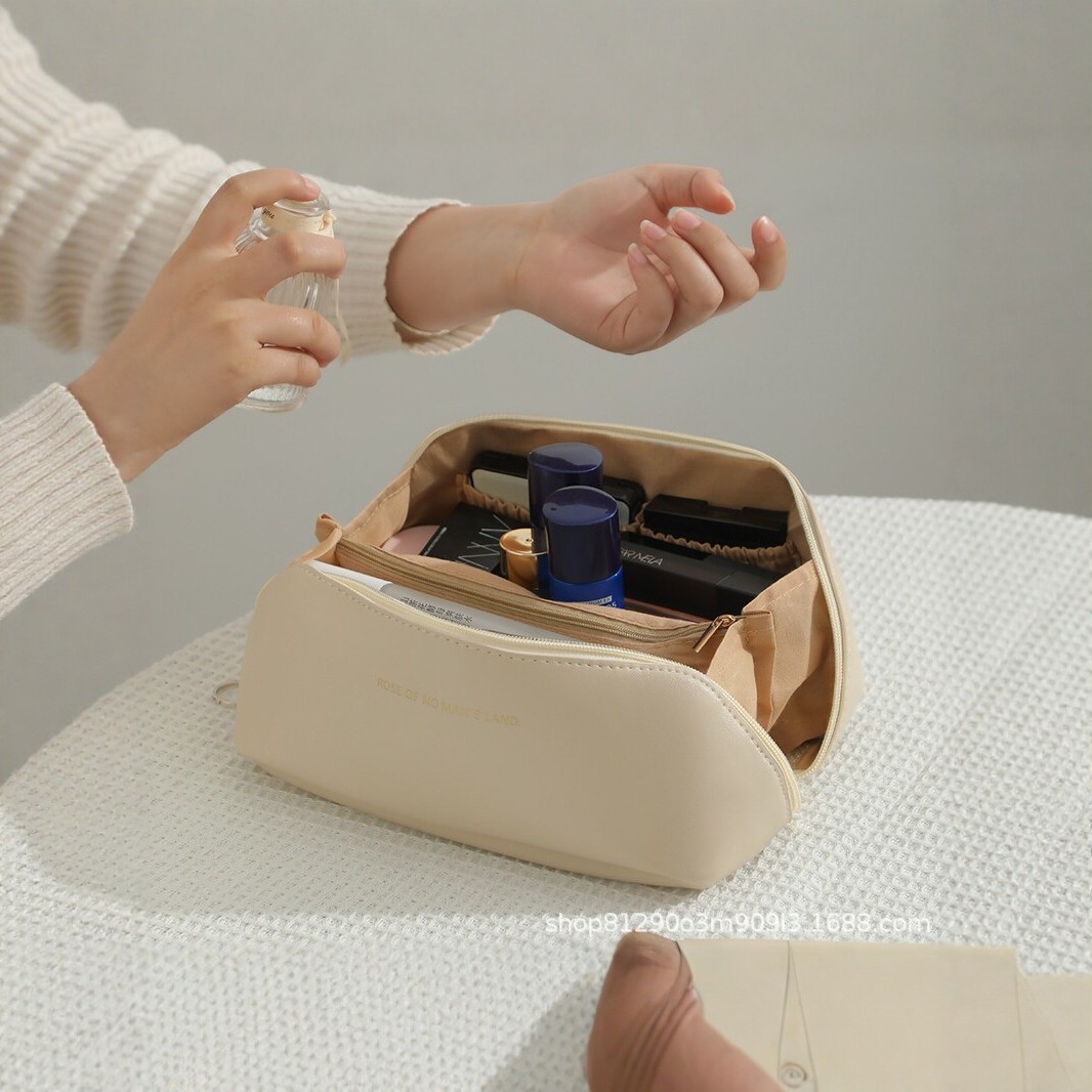 High-end large-capacity PU pillow makeup bag, portable home pillow toiletry bag, travel portable storage bag