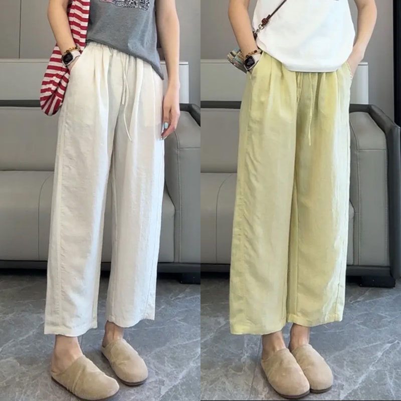 Women's Cropped Wide-Leg Pants, Summer Thin Style, 2025 New Model, Ice Silk Cotton Linen, Summer Straight-Leg Pants Women's Cropped Wide-Leg Pants, Summer Thin Style, 2025 New Model, Ice Silk Cotton Linen, Summer Straight-Leg Pants