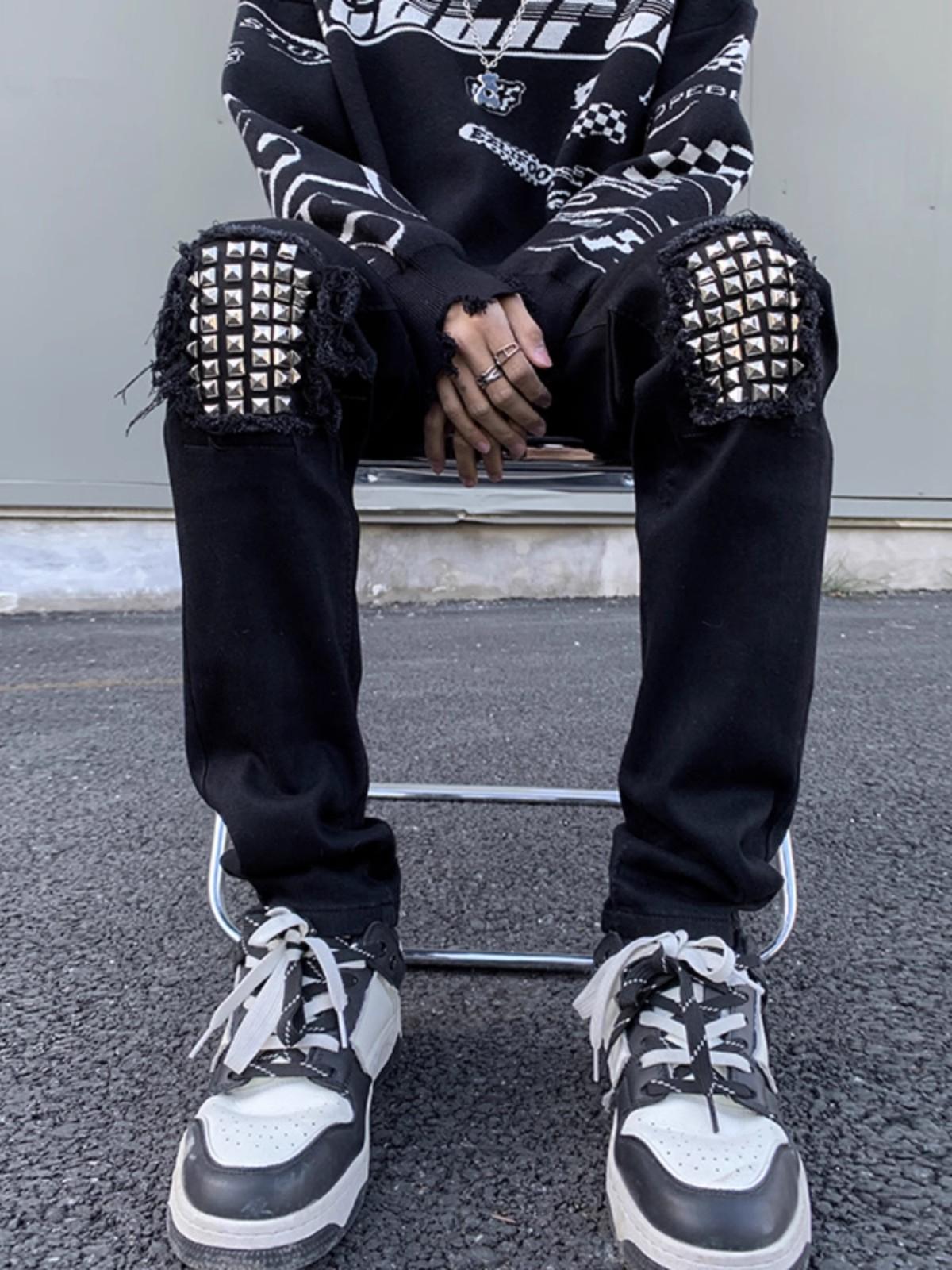 2025 Spring And Autumn Versatile Fashion Black Distressed Design Jeans Washed Wear-resistant Youth Long Pants Men's Cool_mkmklike.com