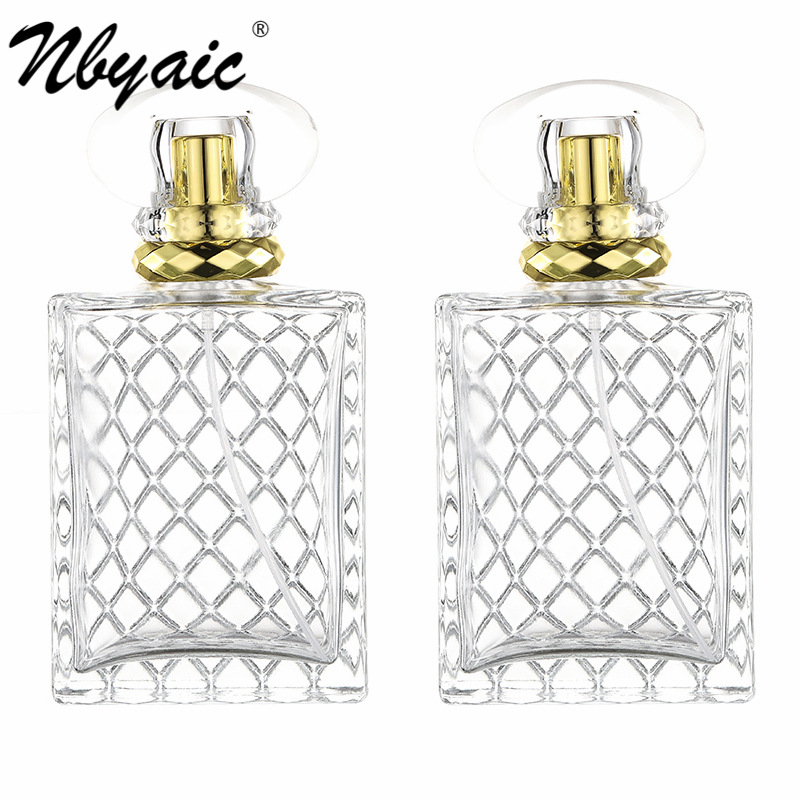 现货供应 B065-100ml 网格方形玻璃香水分装瓶化妆品喷雾瓶空瓶子