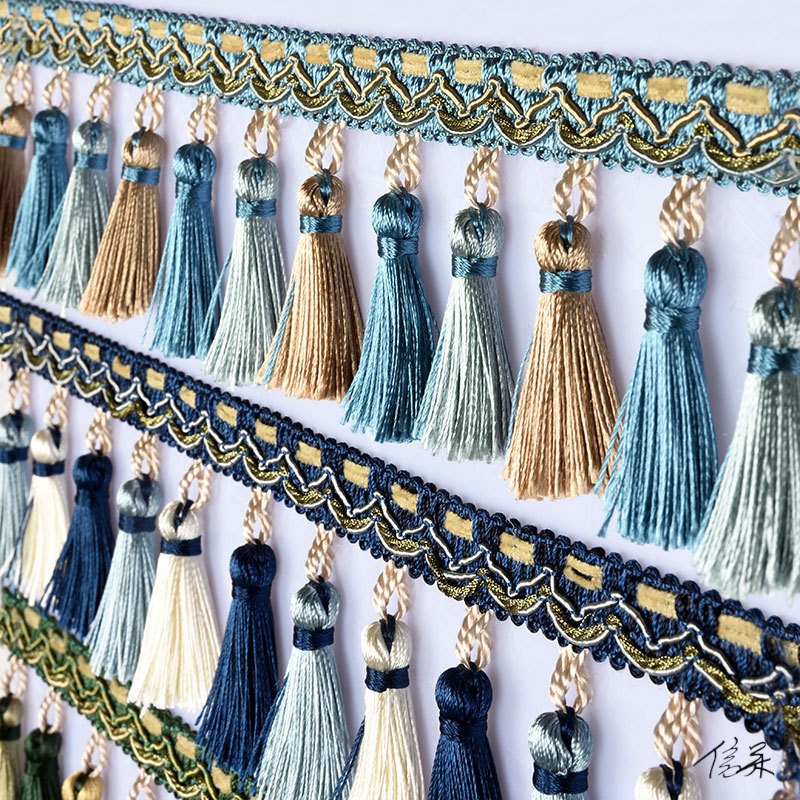 包边条布料花边风格文艺流苏配件袖子三色吊球珠子穗子用品