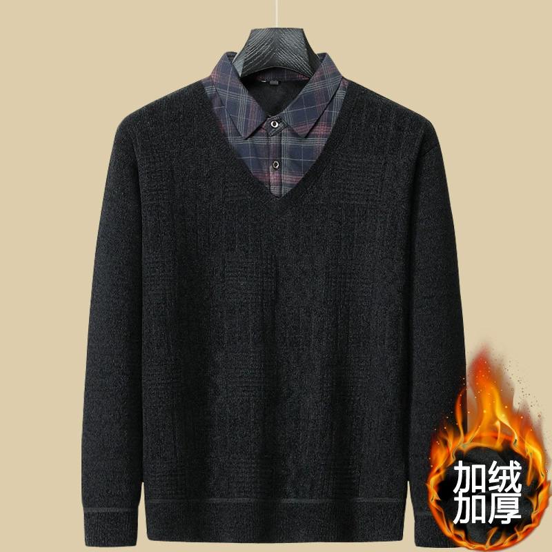 [Плюшевый свитер Шенила] Зимний мужской подставной свитер два свитера